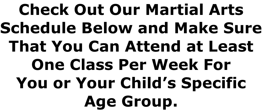 Check Out Our Martial Arts Schedule Below and Make Sure That You Can Attend at Least One Class Per Week For You or Your Child’s Specific Age Group.